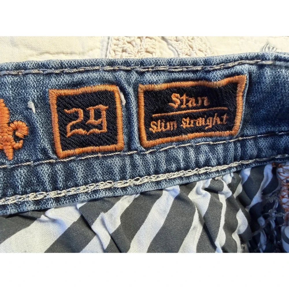 Rock Revival Stan Straight Jeans Blue Distressed Grunge Biker Festival Mens 29